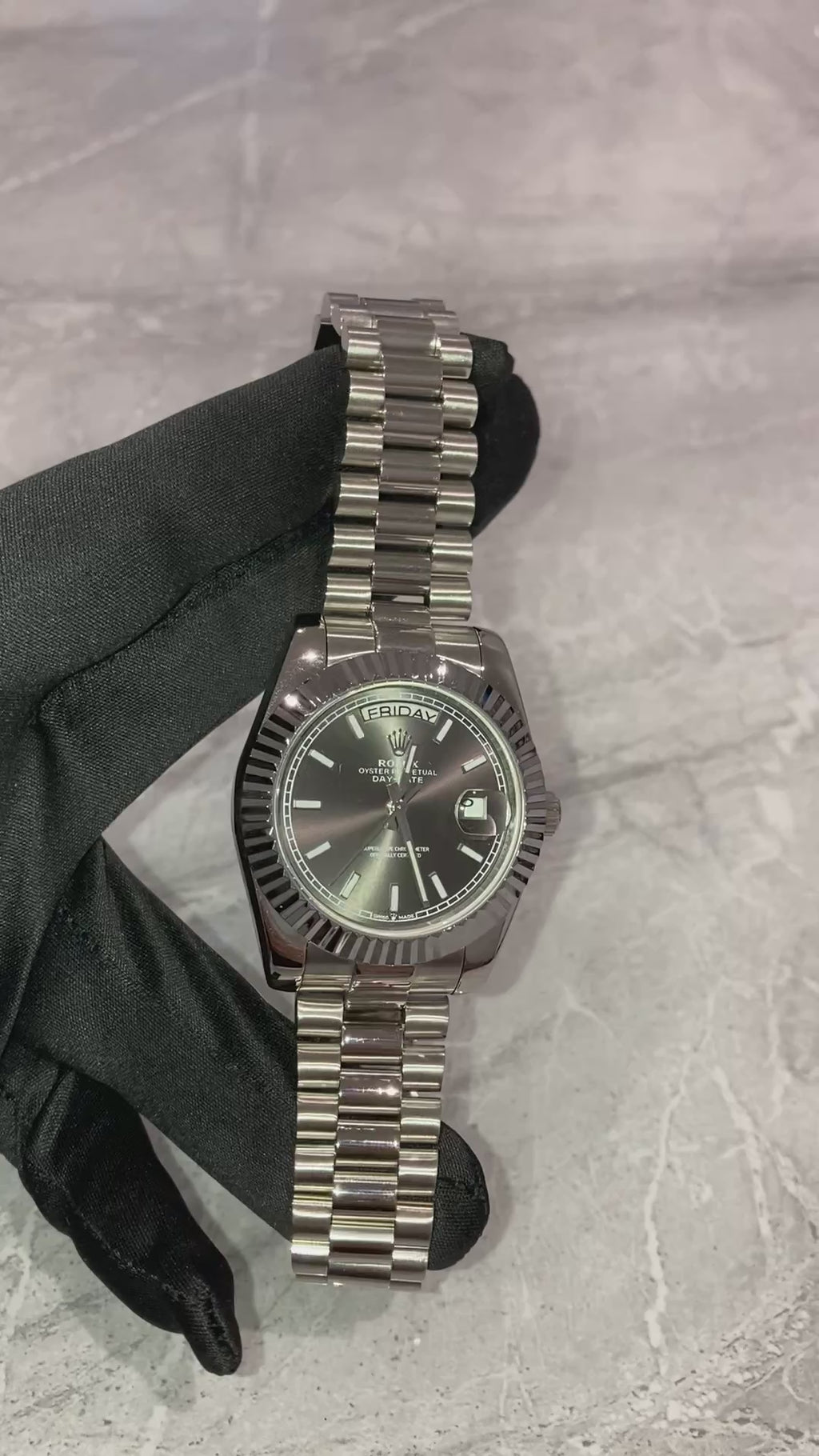Rolex Day-Date, Automatic, Grey Dial, Fluted Bezel, Steel Case (40mm)